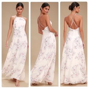 Lulu’s Blooms for You Pale Blush Floral Print Maxi Dress Medium M J23